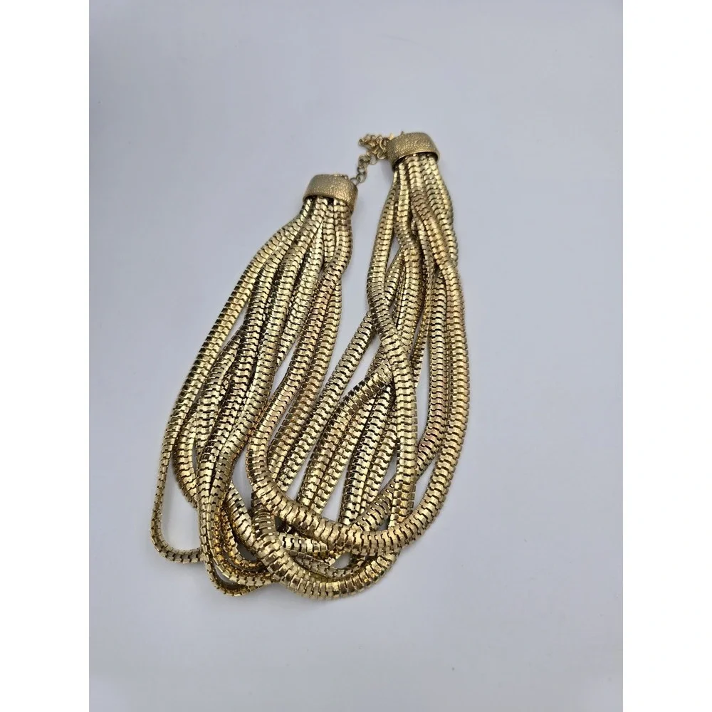 Vintage Multi-Strand Gold Tone Box Link Snake Chain‎ Statement Necklace